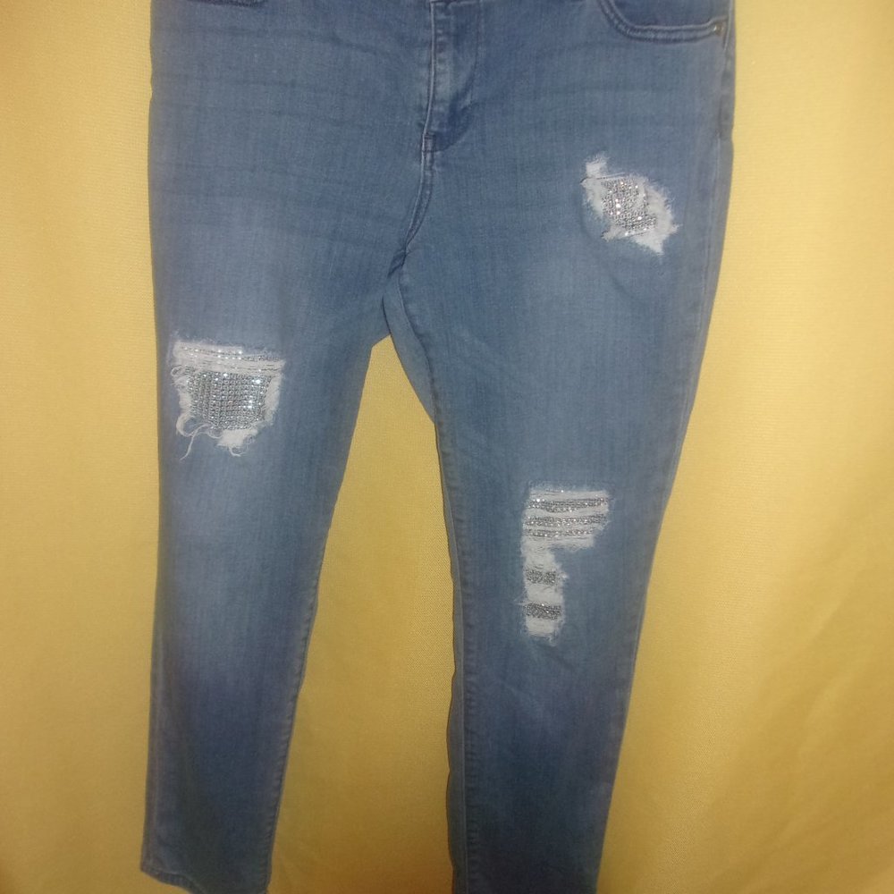 Crystal Embellished Distressed Boyfriend Jeans